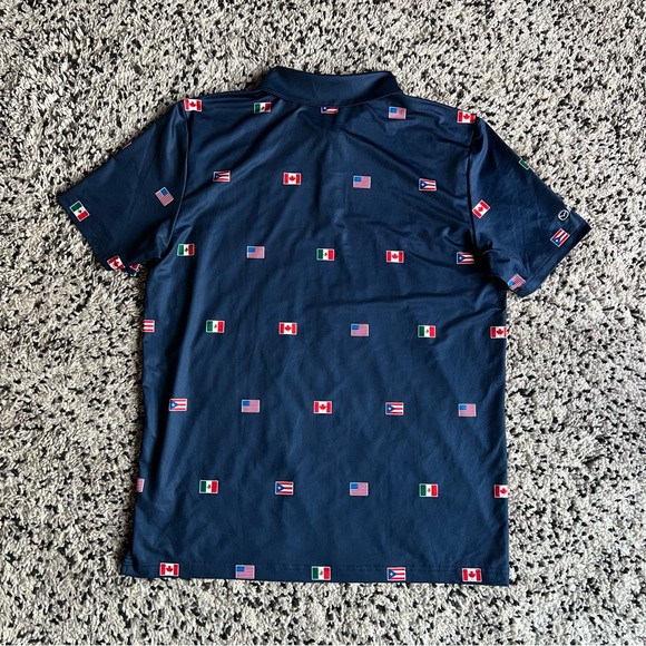 Adidas Polo Shirt Navy Blue North America Flags Print Mazda Logo Men’s Large - Picture 13 of 13